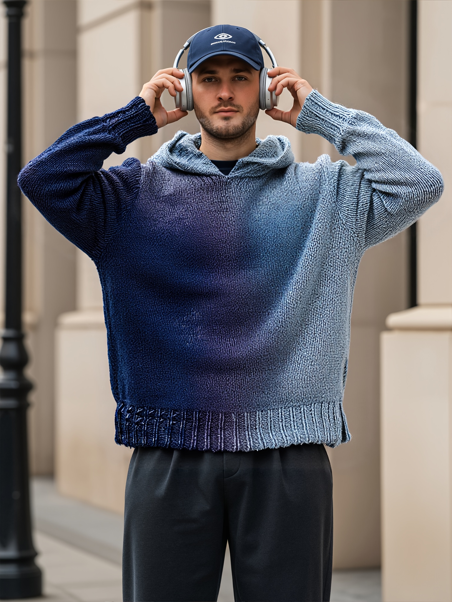 Retro Gradient Art Print Casual Gradient Color Hooded Sweatshirt | Autumn And Winter Men'S Hooded Sweatshirt Street Style, Long Sleeve, Regular Fit