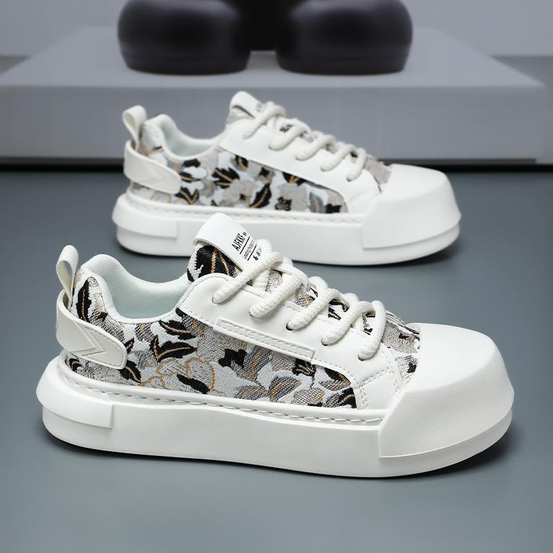 Men'S Thick-Soled Large-Toe Floral Cloth Shoes | Suitable for All Seasons, Fashionable Choice for Dates, Work, and Daily Commuting | Canvas Upper, Rubber Sole, Fabric Insole, Slip-On Closure | yexingman