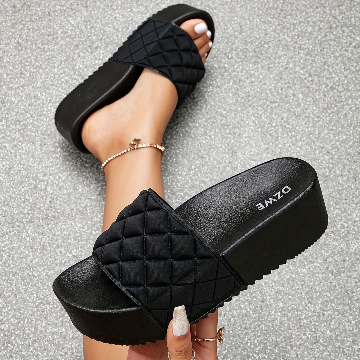 womens plaid pattern platform sandals casual slip on summer shoes comfortable beach sandals details 4