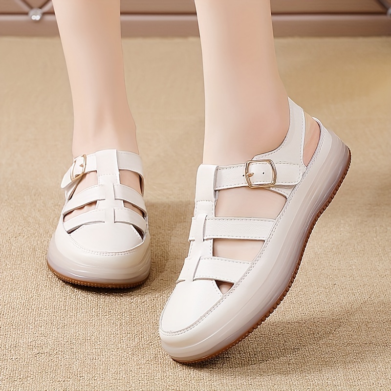 womens cut out flat sandals comfortable buckle strap summer shoes casual round toe outdoor slingback sandals details 5